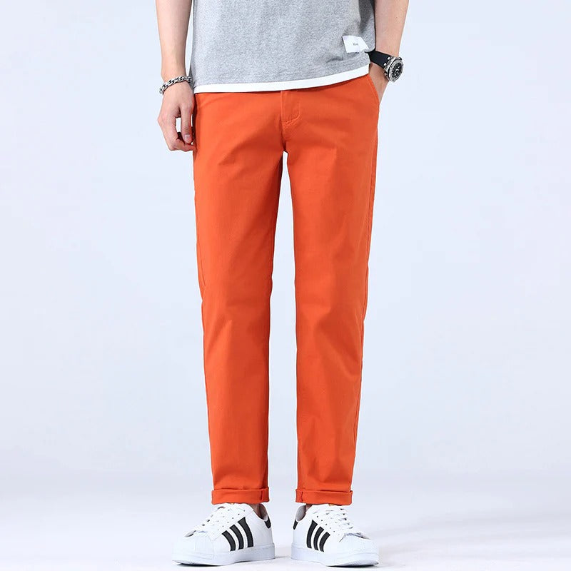 Herrbyxor Slim Fit Raka Ben med Medelhög Midja och Dragkedjegylf