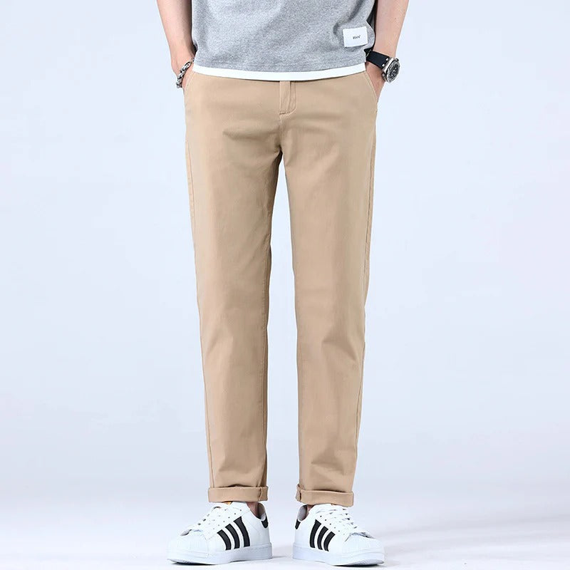 Herrbyxor Slim Fit Raka Ben med Medelhög Midja och Dragkedjegylf