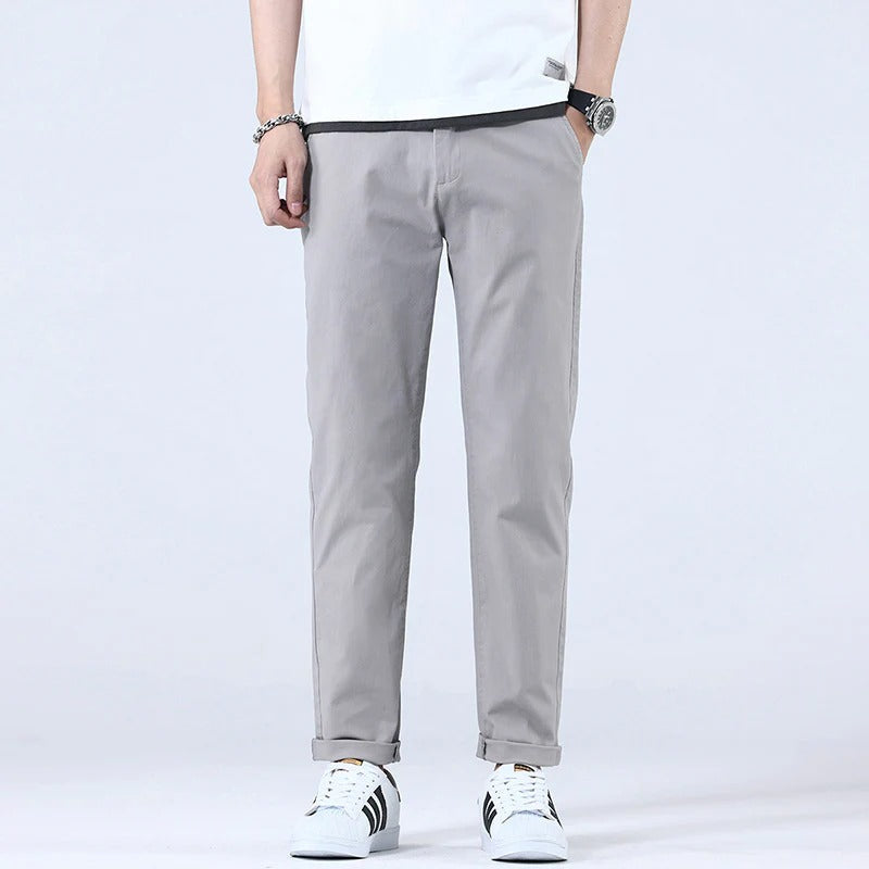 Herrbyxor Slim Fit Raka Ben med Medelhög Midja och Dragkedjegylf