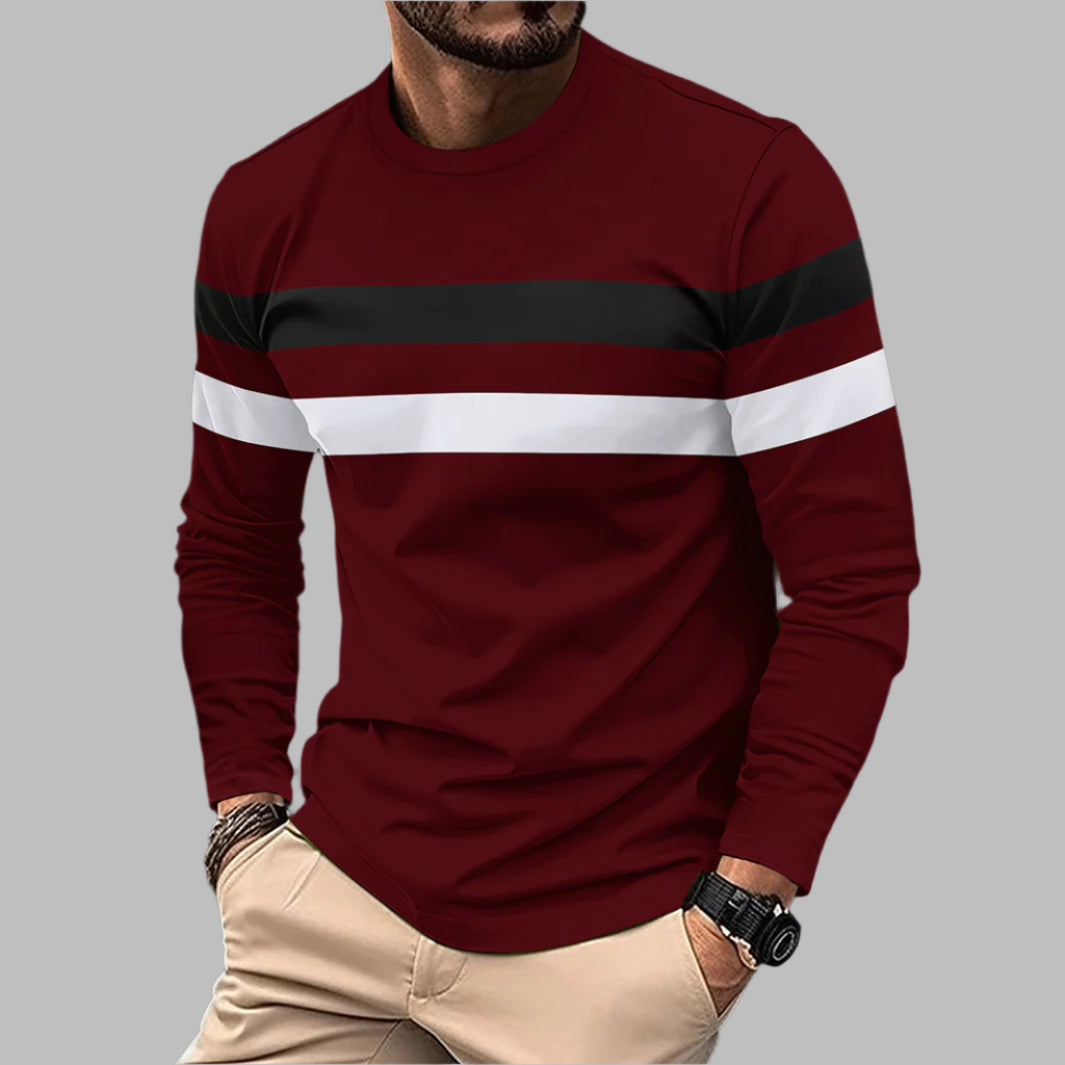 Herr Långärmad Shirt Rund Hals Färgblock Lös Passform
