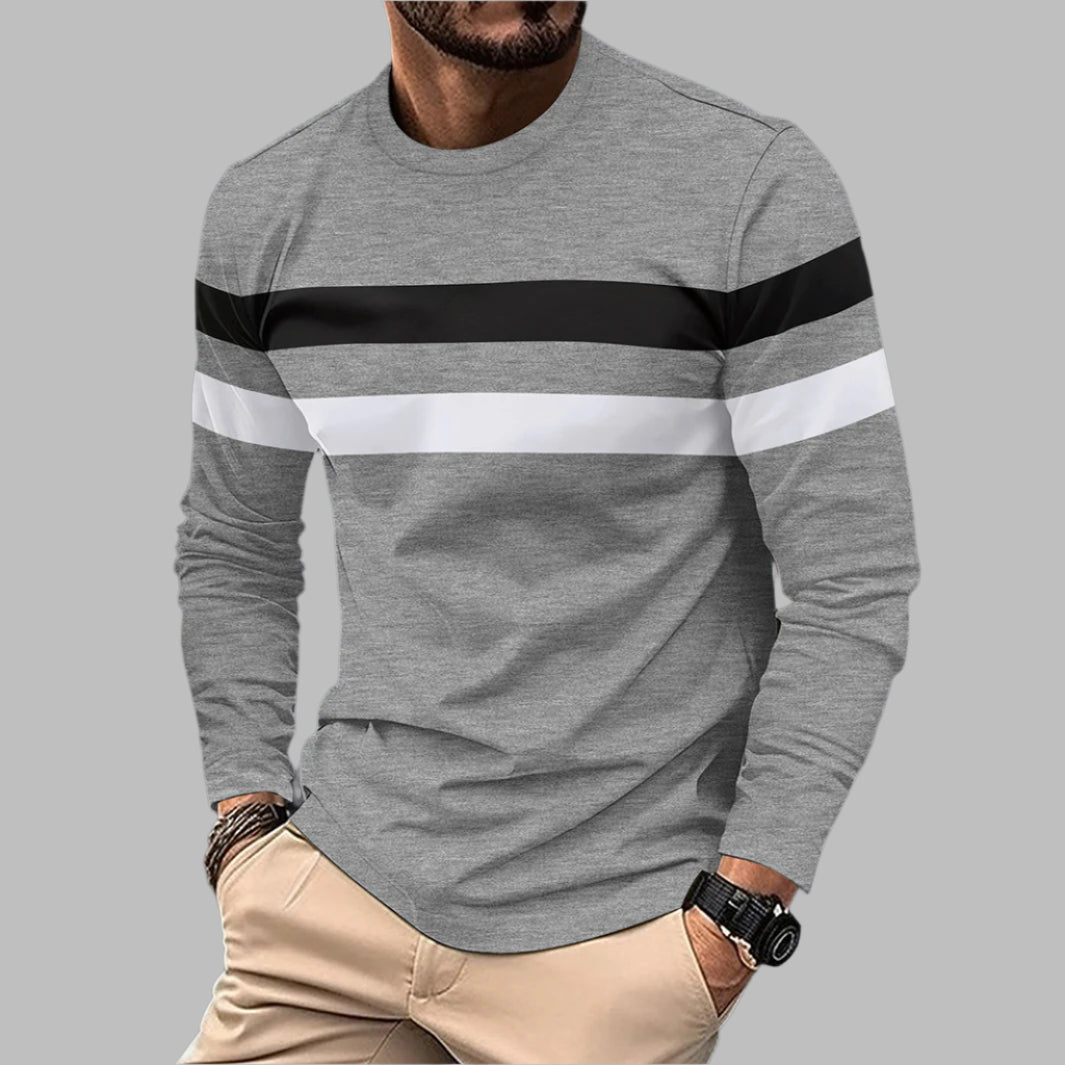 Herr Långärmad Shirt Rund Hals Färgblock Lös Passform