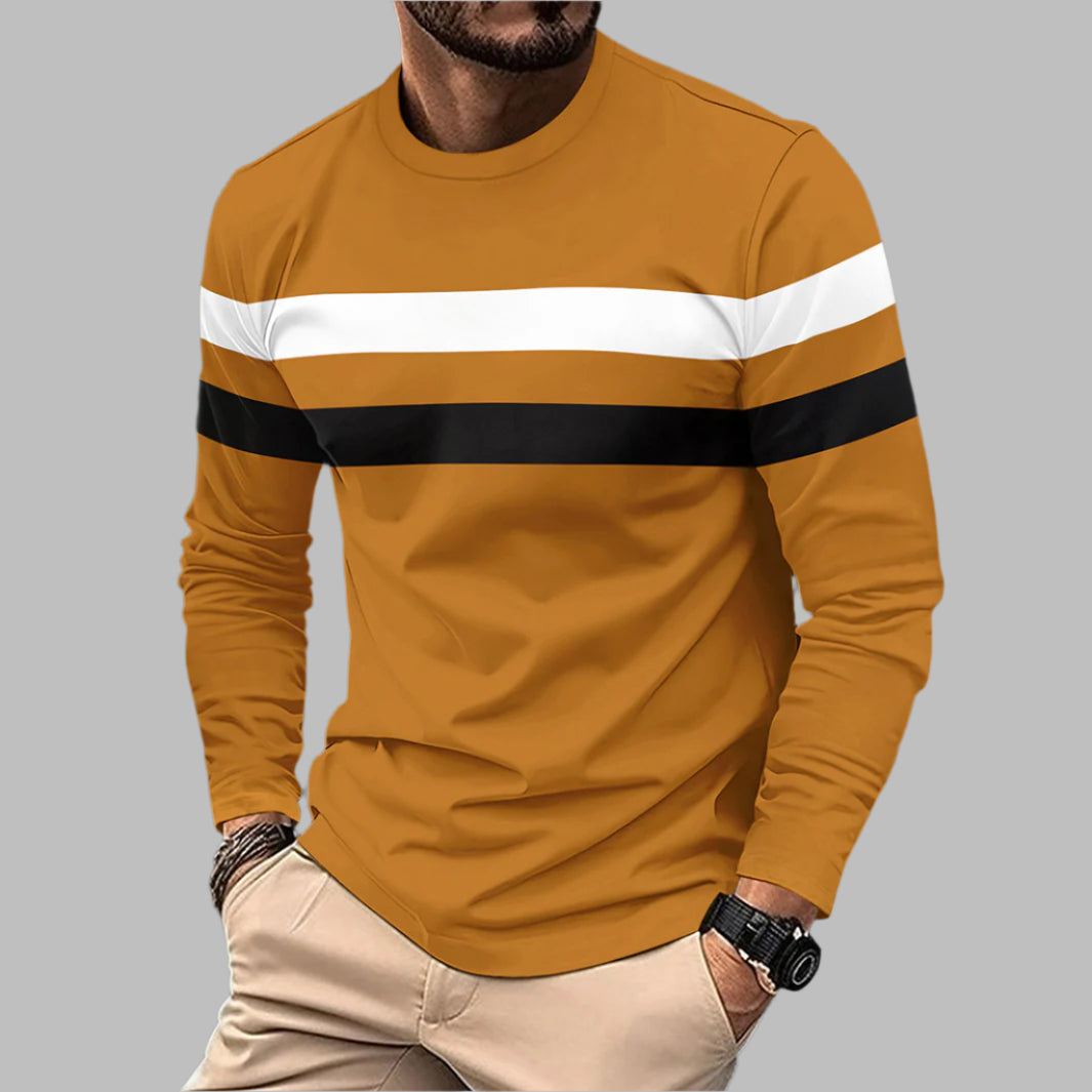 Herr Långärmad Shirt Rund Hals Färgblock Lös Passform