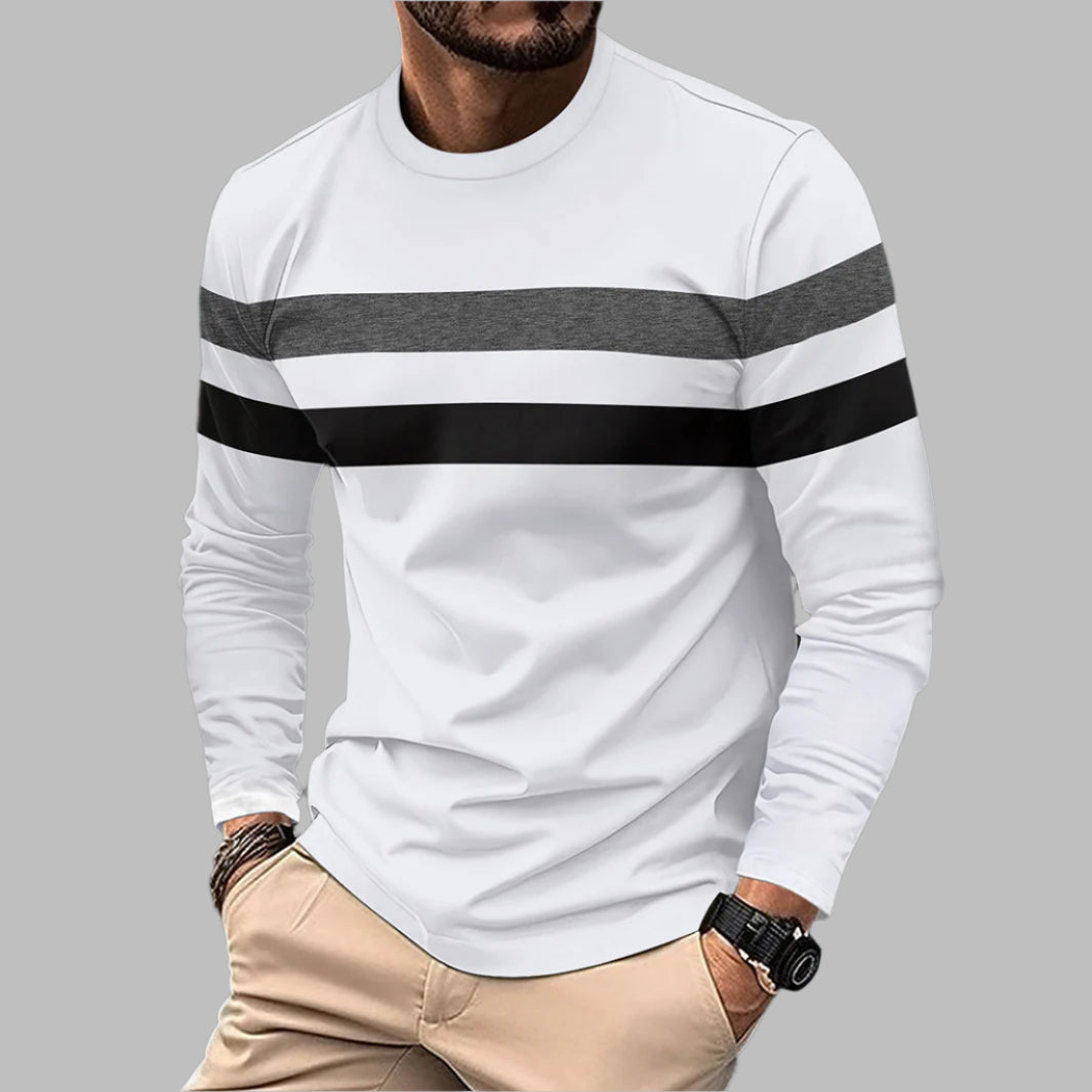 Herr Långärmad Shirt Rund Hals Färgblock Lös Passform