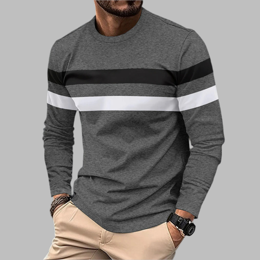 Herr Långärmad Shirt Rund Hals Färgblock Lös Passform