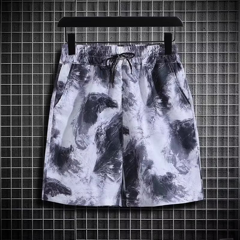Herrarnas Somriga Tvådelade Strandset Snabbtorkande Kortärmad Blommig Topp och Shorts