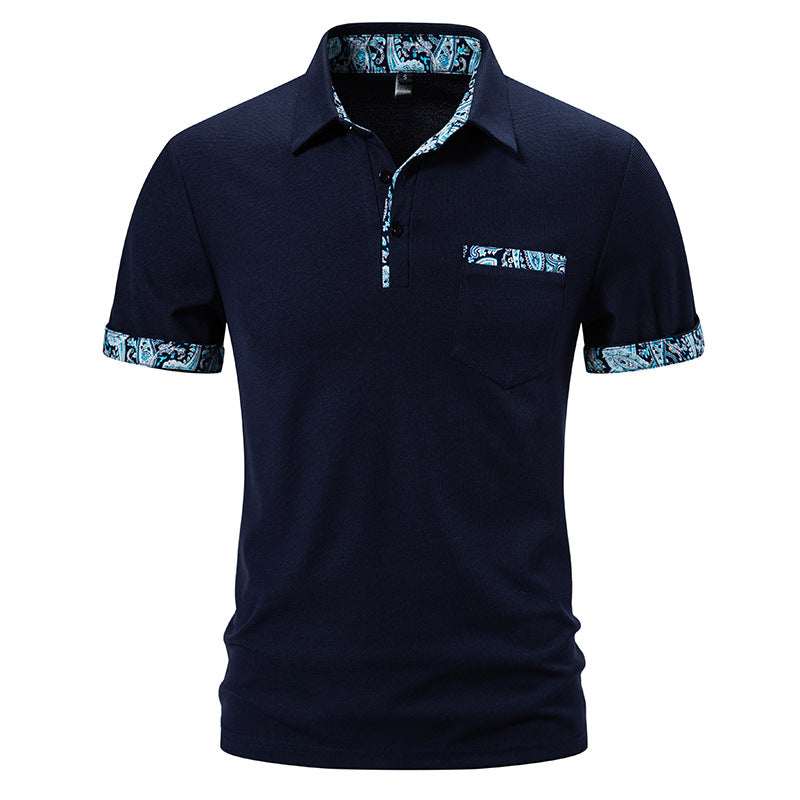 Herr Sommar T-shirt med Kort Ärm, Slagkrage, Paisleymönster, Normal Passform