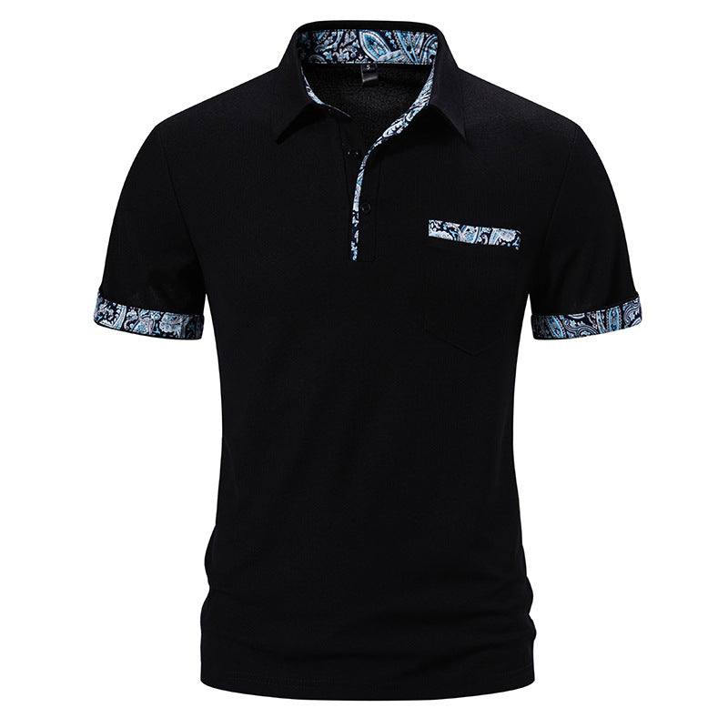 Herr Sommar T-shirt med Kort Ärm, Slagkrage, Paisleymönster, Normal Passform