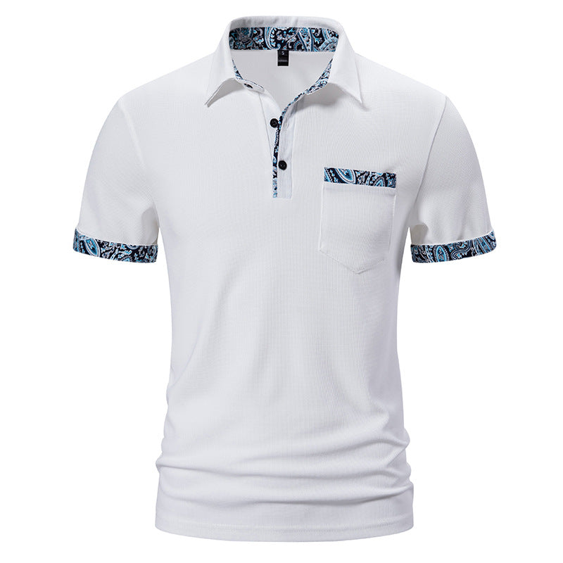 Herr Sommar T-shirt med Kort Ärm, Slagkrage, Paisleymönster, Normal Passform