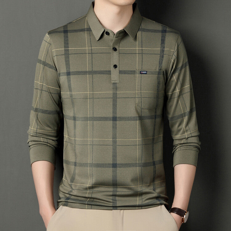 Herr Höst Långärmad Skjorta Polo Krage Randigt Mönster Slim Fit