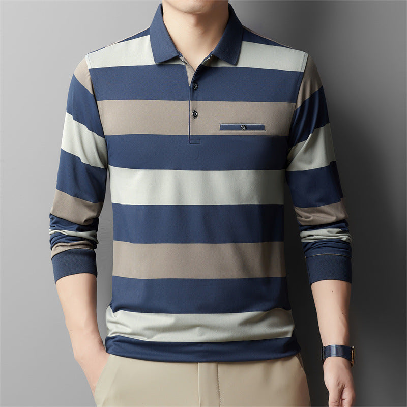 Herr Långärmad Skjorta Colorblock Randig Slagkrage Regular Fit