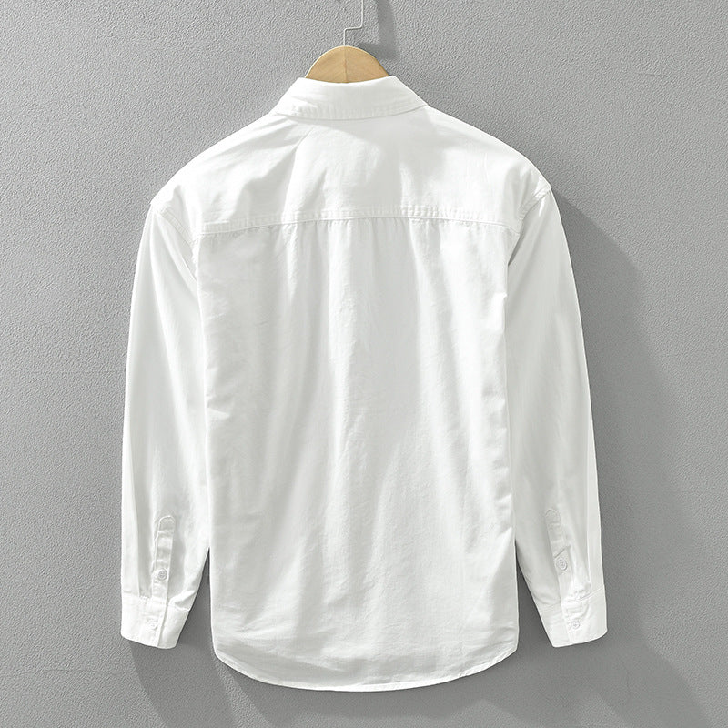 Herrarnas Långärmade Cargoskorta med Kontrastpatchwork Knäppning och Lös Passform