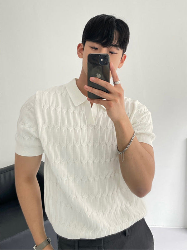 Herr Polo Shirt Kort Ärm Dragkedjedetalj Lös Passform Enfärgad