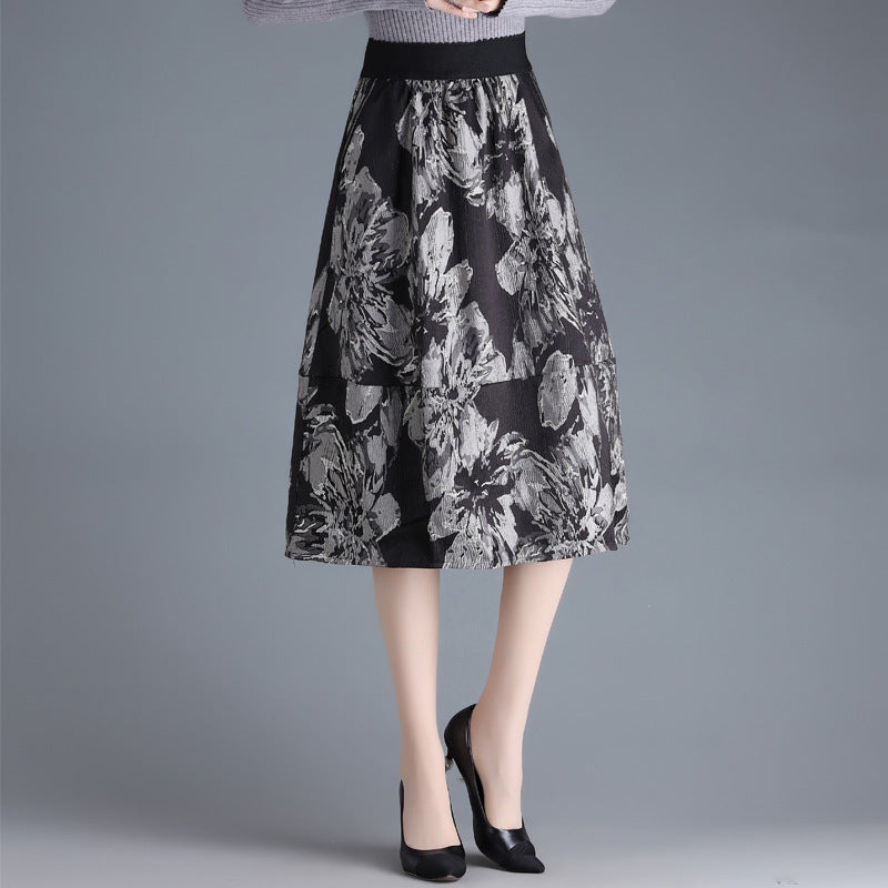 Dam Midjekjol A-linjeformad Jacquard Blommönster