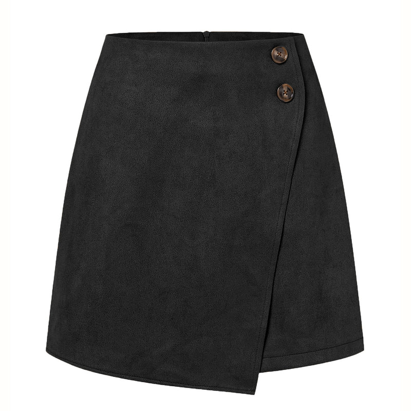 Kort Höstkjol Med Hög Midja Och Asymmetrisk Fåll I Mocka-Look För Kvinnor