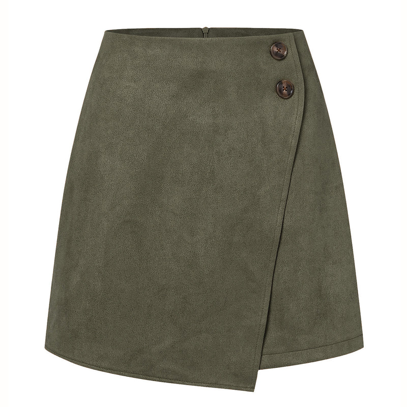 Kort Höstkjol Med Hög Midja Och Asymmetrisk Fåll I Mocka-Look För Kvinnor