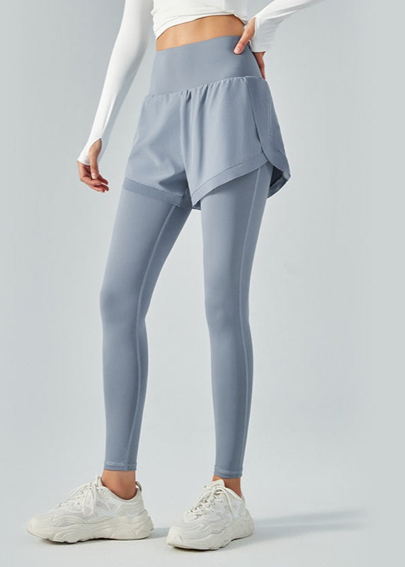 Kvinnors Leggings med Hög Midja, Meshöverdrag och Stretch – Tvådelad Look
