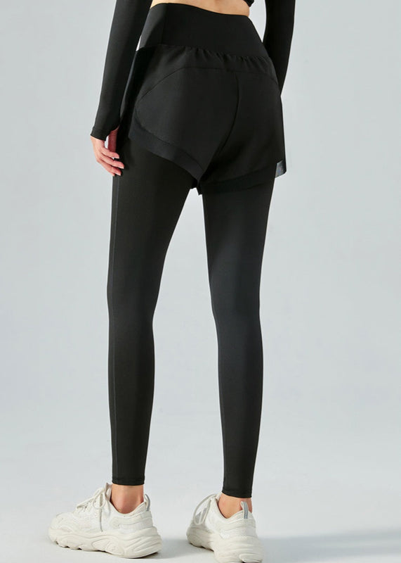 Kvinnors Leggings med Hög Midja, Meshöverdrag och Stretch – Tvådelad Look