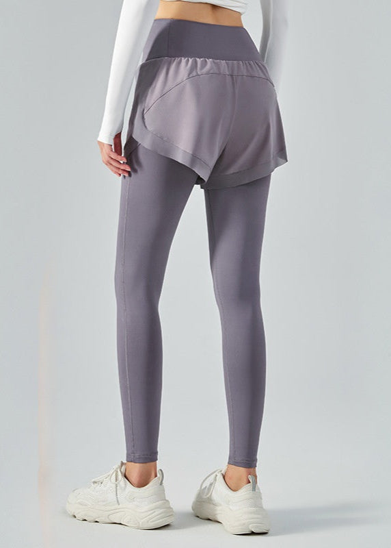 Kvinnors Leggings med Hög Midja, Meshöverdrag och Stretch – Tvådelad Look