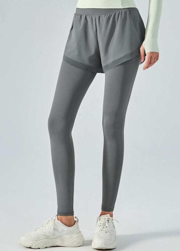 Kvinnors Leggings med Hög Midja, Meshöverdrag och Stretch – Tvådelad Look