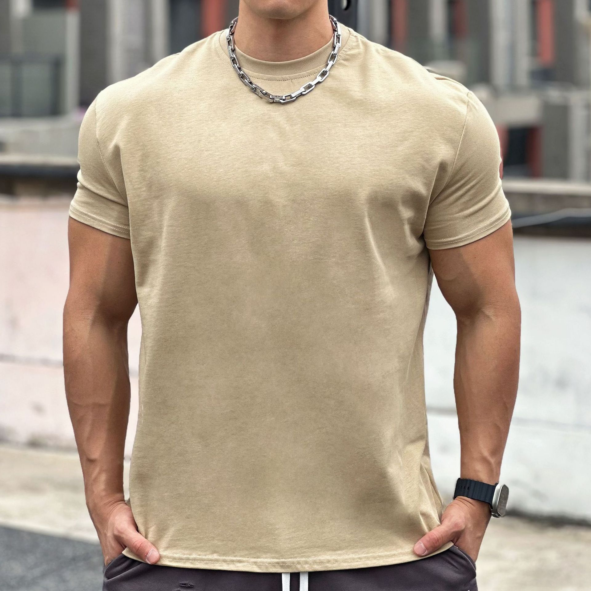 Herr Sommar Sportskjorta Lös Passform Kort Ärm Raglan Ärmar Pullover