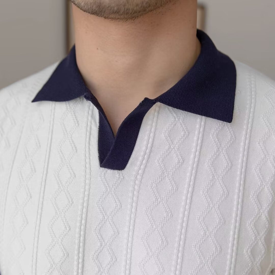 Herrarnas somriga slim fit-pikétröja med färgblock och kort ärm
