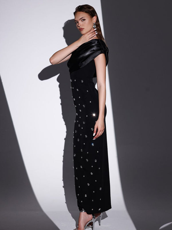 Dam Höst Vinter Aftonklänning Off Shoulder Långärmad Slim Maxi Fit
