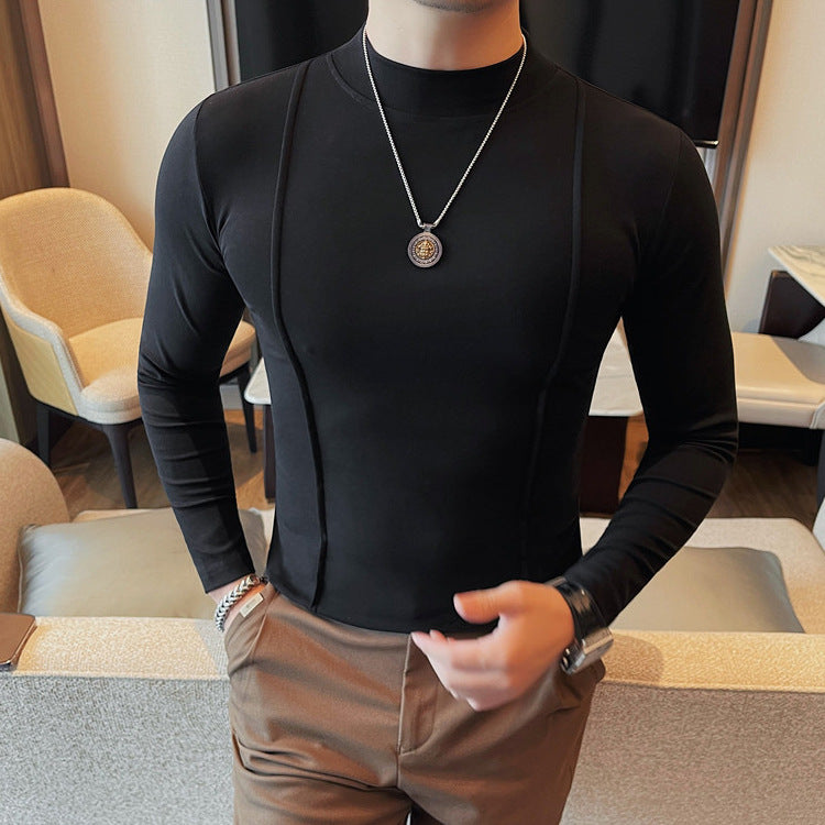 Herr T-shirt med Långa Ärmar, Slim Fit, Randig, Rund Hals – Vår &amp; Höst