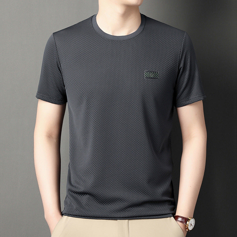 Herr T-shirt Sommar Kortärmad Pullover i Jacquard Regular Fit Flera Färger