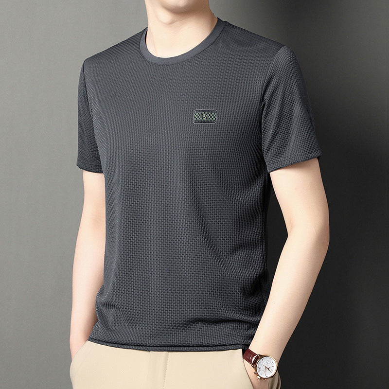 Herr T-shirt Sommar Kortärmad Pullover i Jacquard Regular Fit Flera Färger