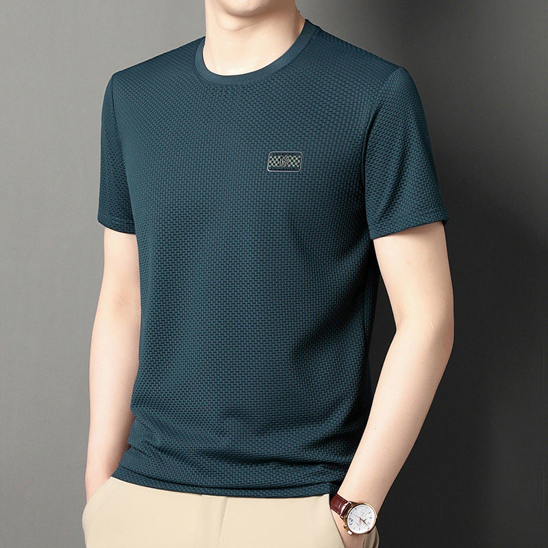 Herr T-shirt Sommar Kortärmad Pullover i Jacquard Regular Fit Flera Färger