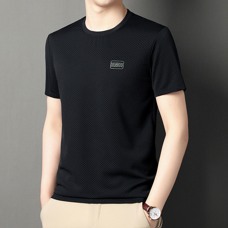 Herr T-shirt Sommar Kortärmad Pullover i Jacquard Regular Fit Flera Färger