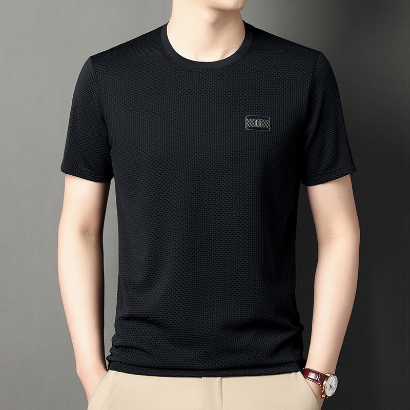 Herr T-shirt Sommar Kortärmad Pullover i Jacquard Regular Fit Flera Färger
