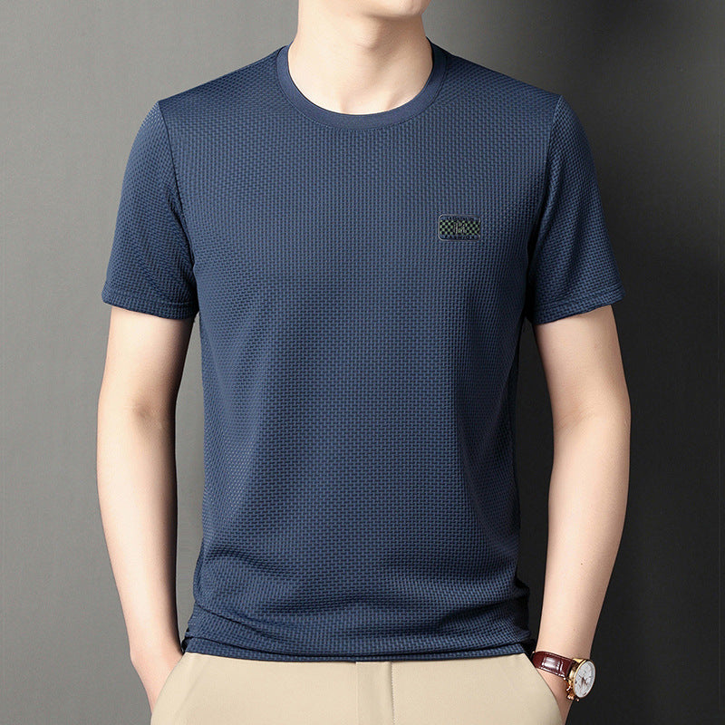 Herr T-shirt Sommar Kortärmad Pullover i Jacquard Regular Fit Flera Färger