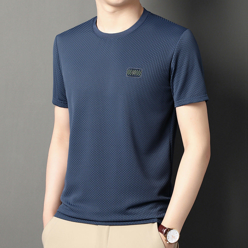 Herr T-shirt Sommar Kortärmad Pullover i Jacquard Regular Fit Flera Färger
