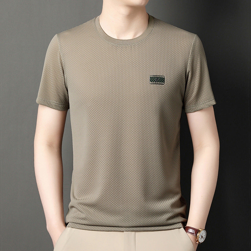 Herr T-shirt Sommar Kortärmad Pullover i Jacquard Regular Fit Flera Färger