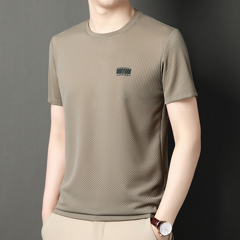Herr T-shirt Sommar Kortärmad Pullover i Jacquard Regular Fit Flera Färger