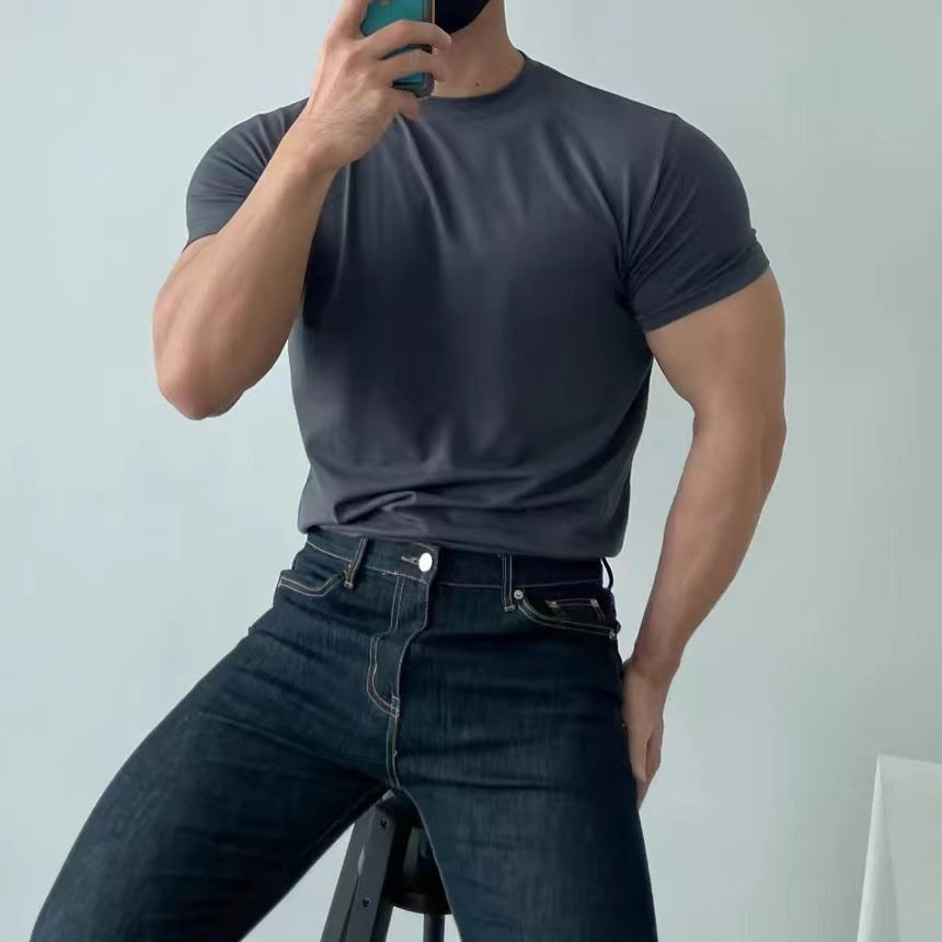 Herr T-shirt Slim Fit Snabbtorkande Kortärmad Lätt och Andningsbart Tyg