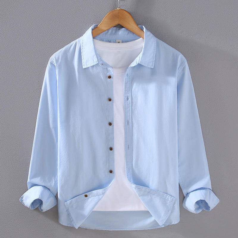 Herrskjorta för Vår och Höst med Långa Ärmar, Lätt och Tunt Tyg, Ledig Passform