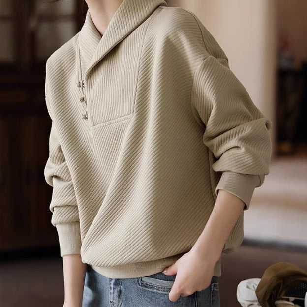 Damhösttröja Kavajkrage Pullover Framspänne