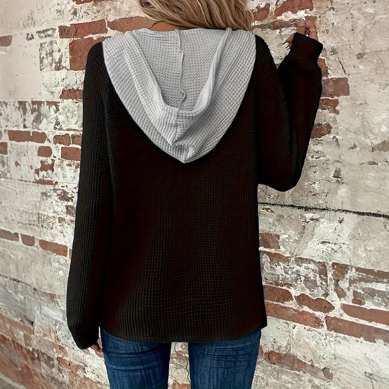 Damhösthoodie Lössittande Pullover Knappdetalj Långärmad