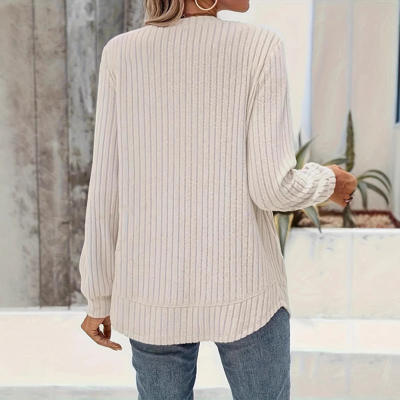 Dam Vår Pullover Topp med Rund Hals, Splicingdetalj och Lös Passform
