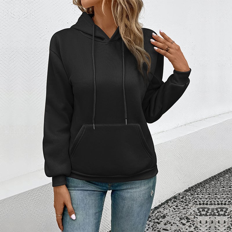 Dam Hoodie Pullover Sweatshirt med Framficka och Avslappnad Passform