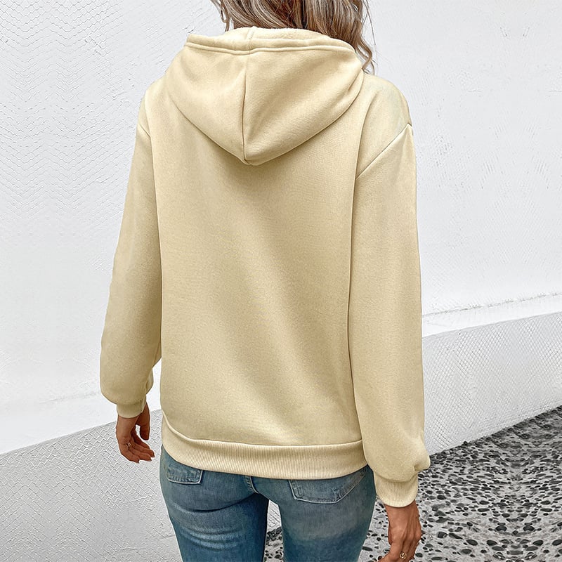 Dam Hoodie Pullover Sweatshirt med Framficka och Avslappnad Passform