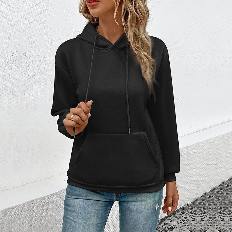 Dam Hoodie Pullover Sweatshirt med Framficka och Avslappnad Passform