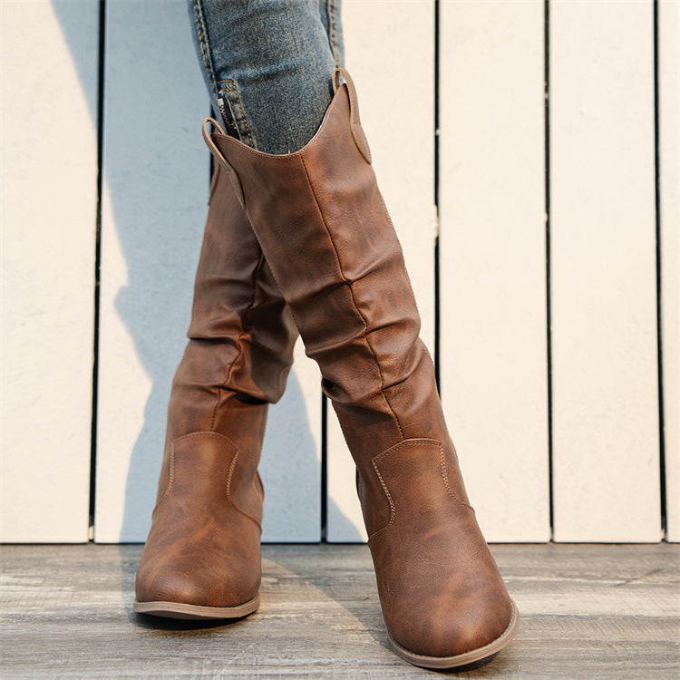 Kvinnor Höga Klackstövlar Rund Tå Enfärgad Slip-On Design