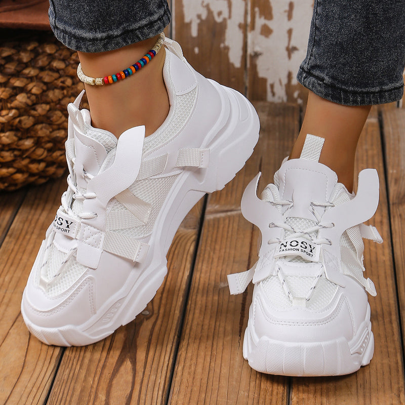 Kvinnors Ventilerande Spring Sneakers med Snörning och Höjande Sula för Våren