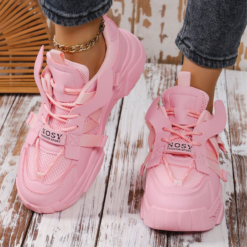 Kvinnors Ventilerande Spring Sneakers med Snörning och Höjande Sula för Våren