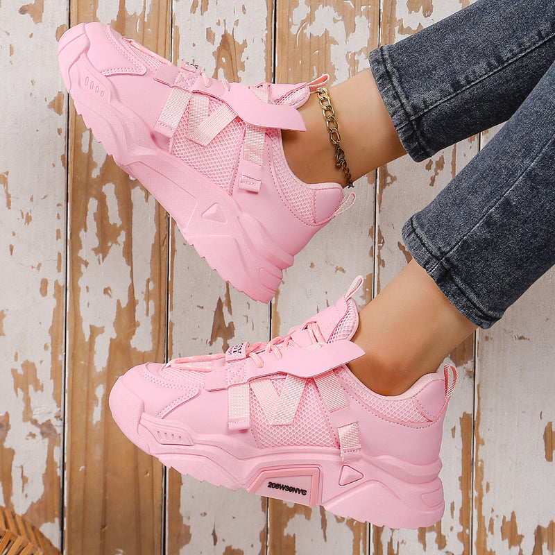 Kvinnors Ventilerande Spring Sneakers med Snörning och Höjande Sula för Våren