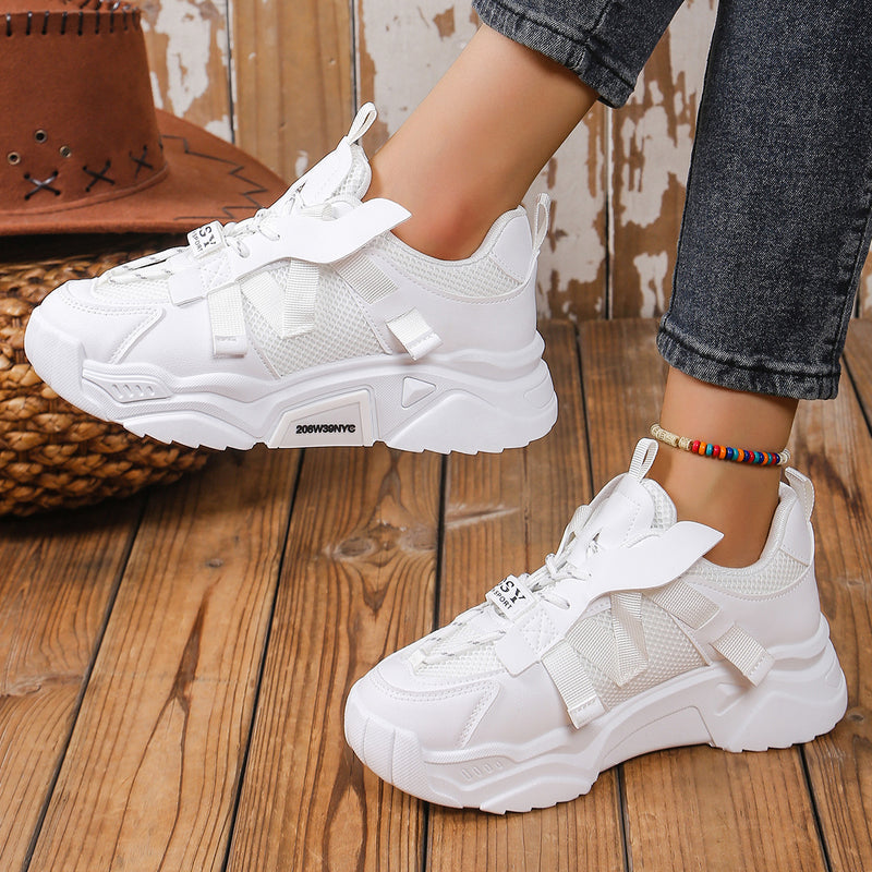 Kvinnors Ventilerande Spring Sneakers med Snörning och Höjande Sula för Våren