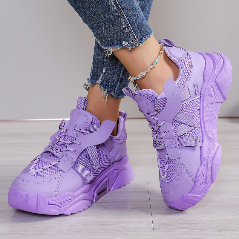 Kvinnors Ventilerande Spring Sneakers med Snörning och Höjande Sula för Våren